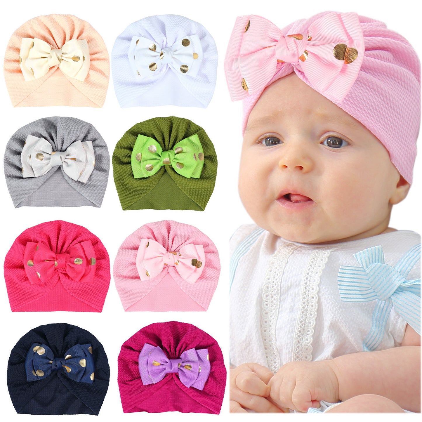 POLKA DOT PRINTED DUAL BOW TURBAN