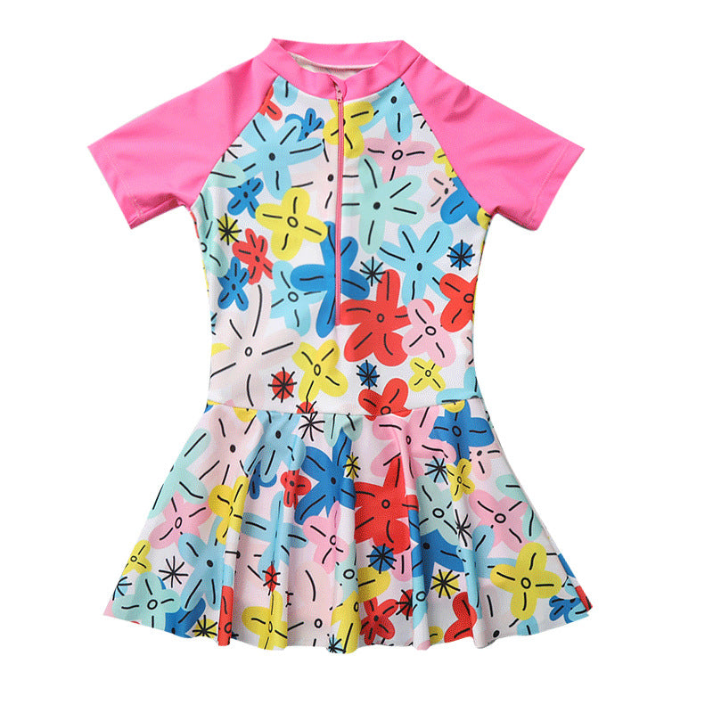 FROCK STYLE PRINTED SWIM SUIT - PINK