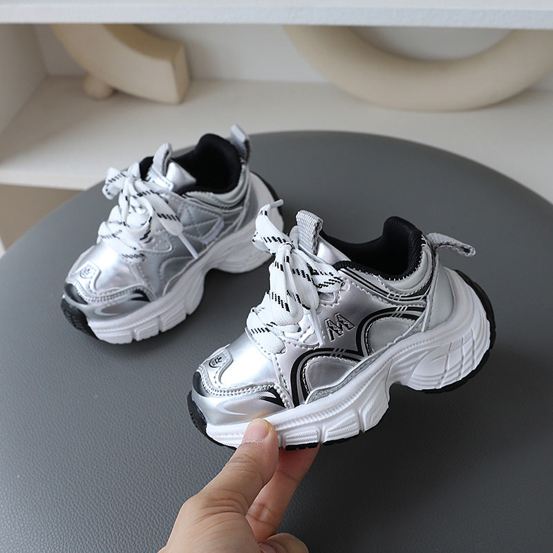 Shine Detailed Lace Design Sports Shoes - Black & Silver