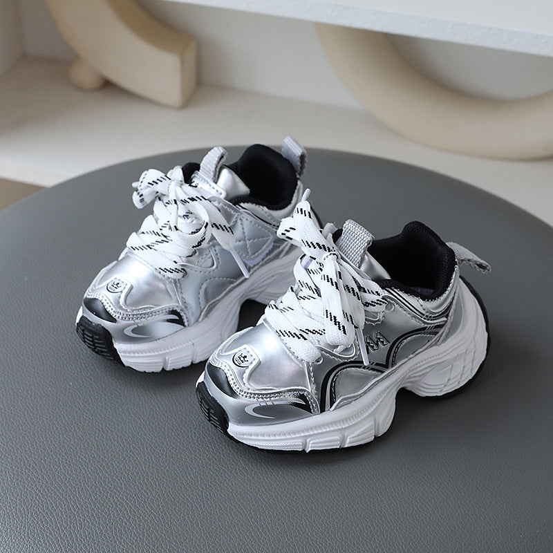 Shine Detailed Lace Design Sports Shoes - Black & Silver