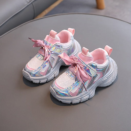 KNOT DETAILED SHINY SPORT SHOES - LIGHT PINK