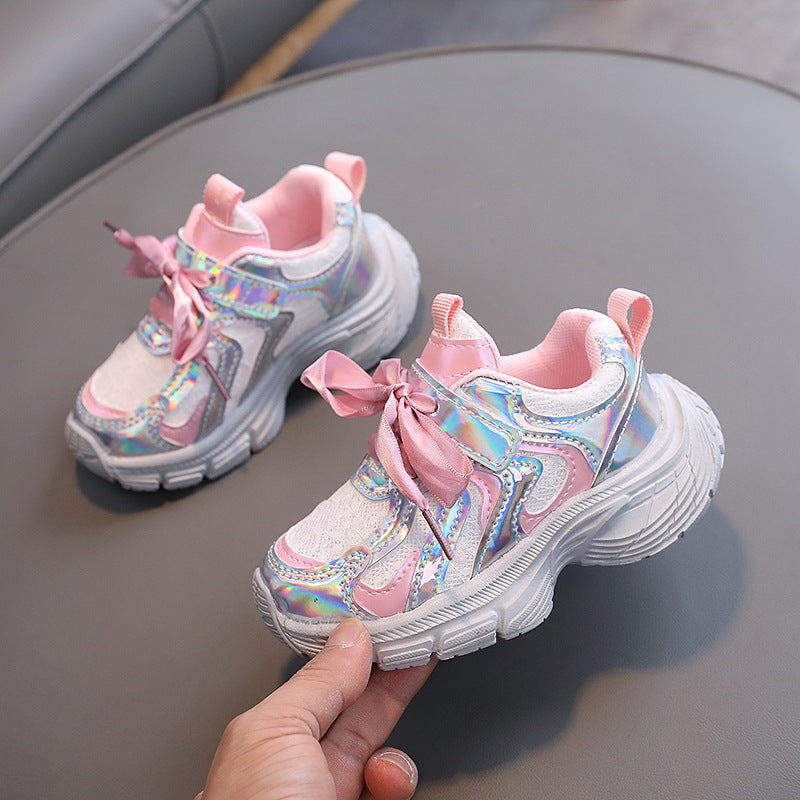 KNOT DETAILED SHINY SPORT SHOES - LIGHT PINK