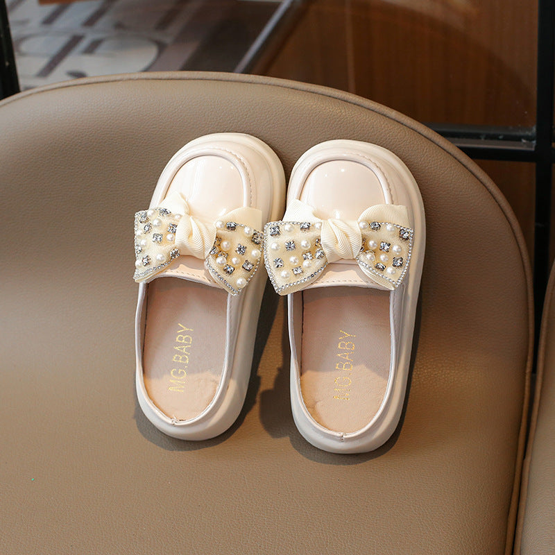 BEADED & PEARL BOW APPLIQUE MULES - WHITE