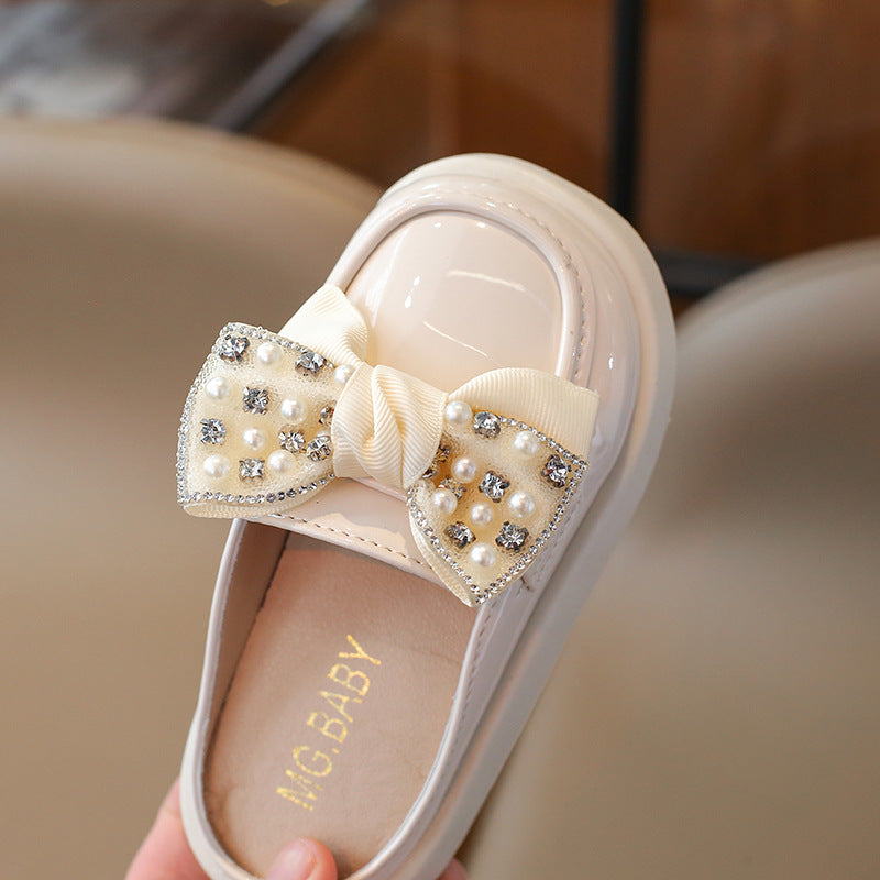 BEADED & PEARL BOW APPLIQUE MULES - WHITE