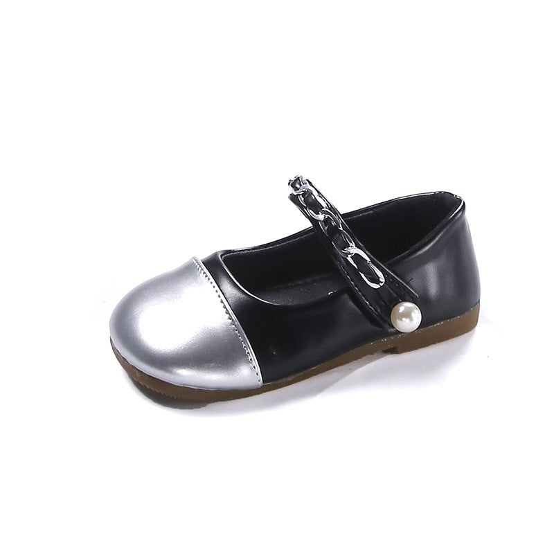 DUAL SHADE PEARL APPLIQUE MARY JANE - BLACK & SILVER
