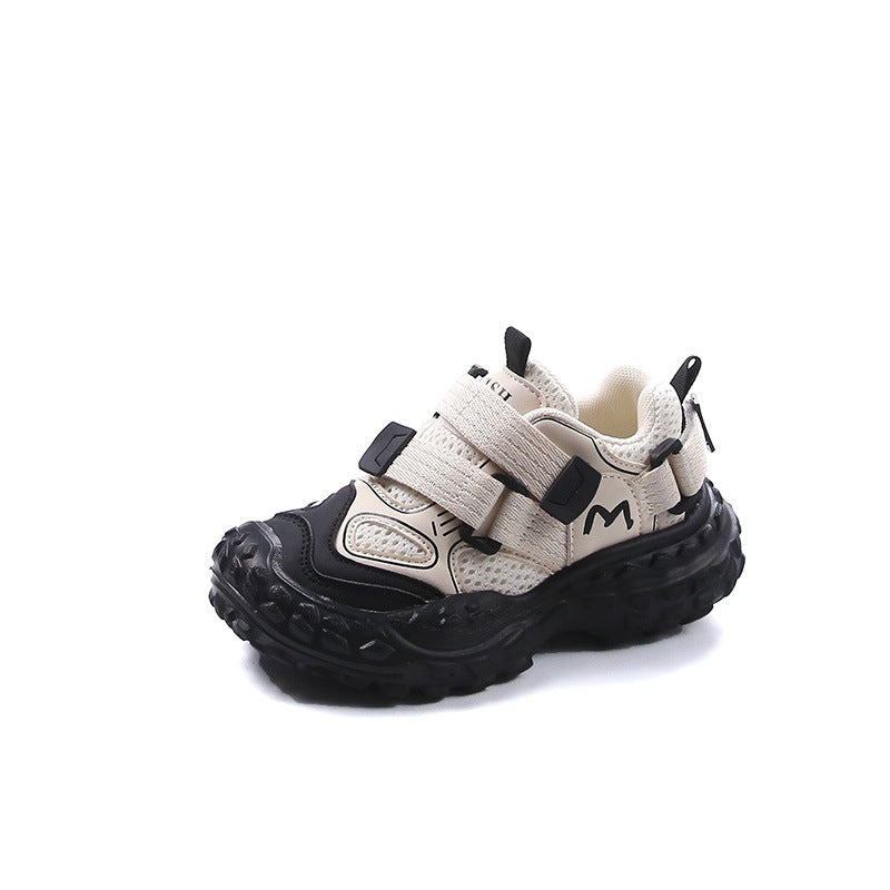 MESH DOUBLE VELCRO CLOSURE SNEAKERS - WHITE & BLACK