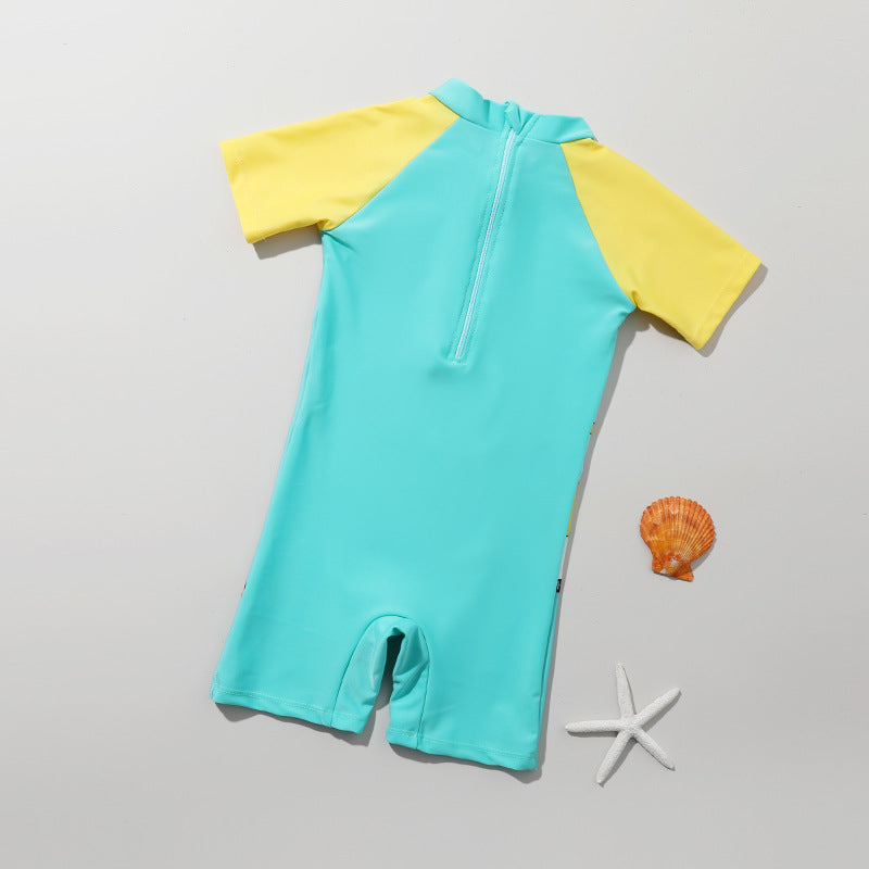 Car & Dinosaur Print Legged Swimsuit - Green