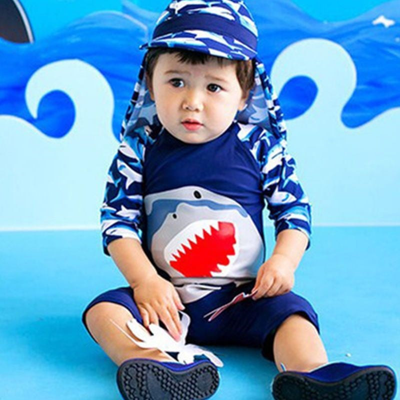 Whale Print Legged Swimsuit - Blue