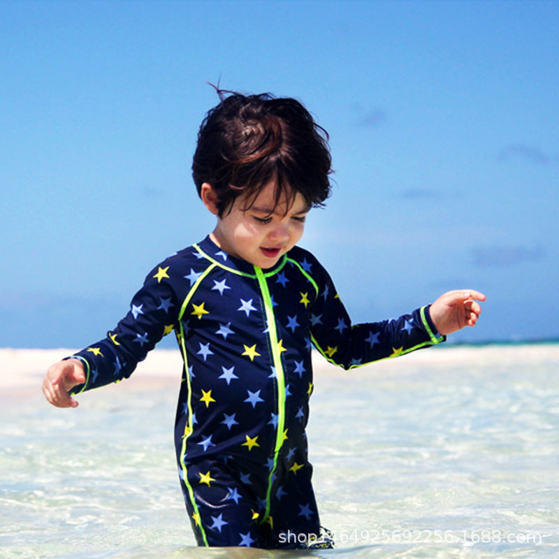 Stars Printed Legged Swimsuit - Navy Blue