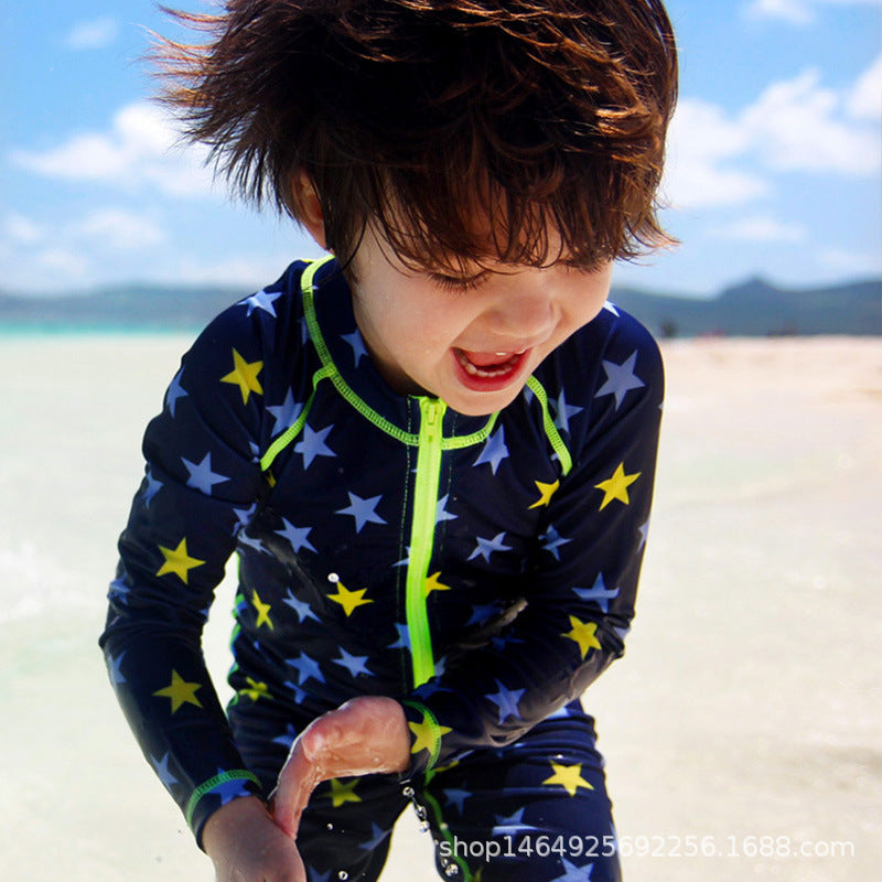 Stars Printed Legged Swimsuit - Navy Blue