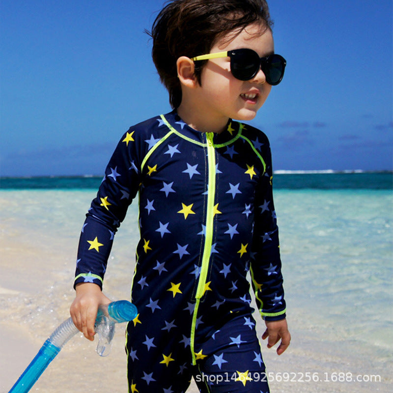 Stars Printed Legged Swimsuit - Navy Blue