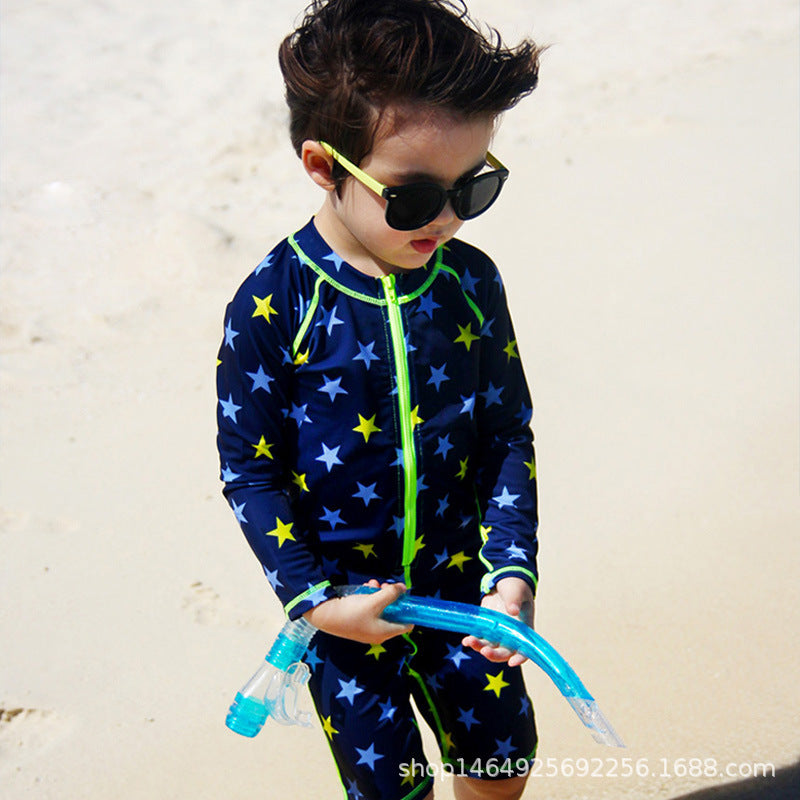 Stars Printed Legged Swimsuit - Navy Blue