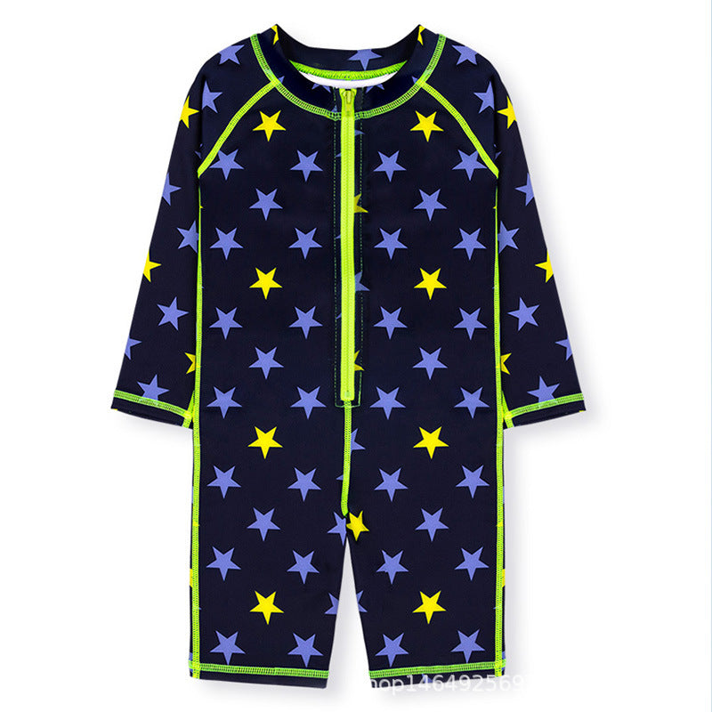 Stars Printed Legged Swimsuit - Navy Blue