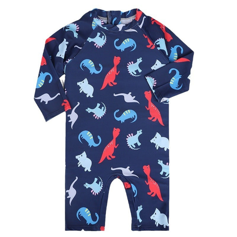 Dinosaur Printed Legged Swimsuit - Navy