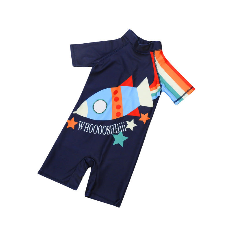 Fish Print Legged Swimsuit - Navy Blue