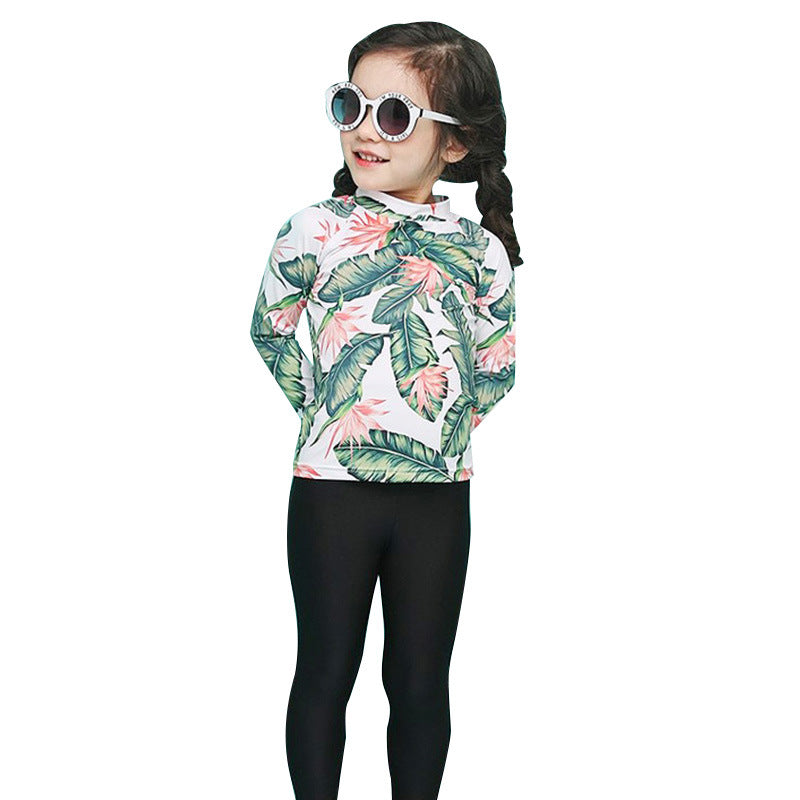 Leaves Printed 2 Piece Swimsuit - Green & Black
