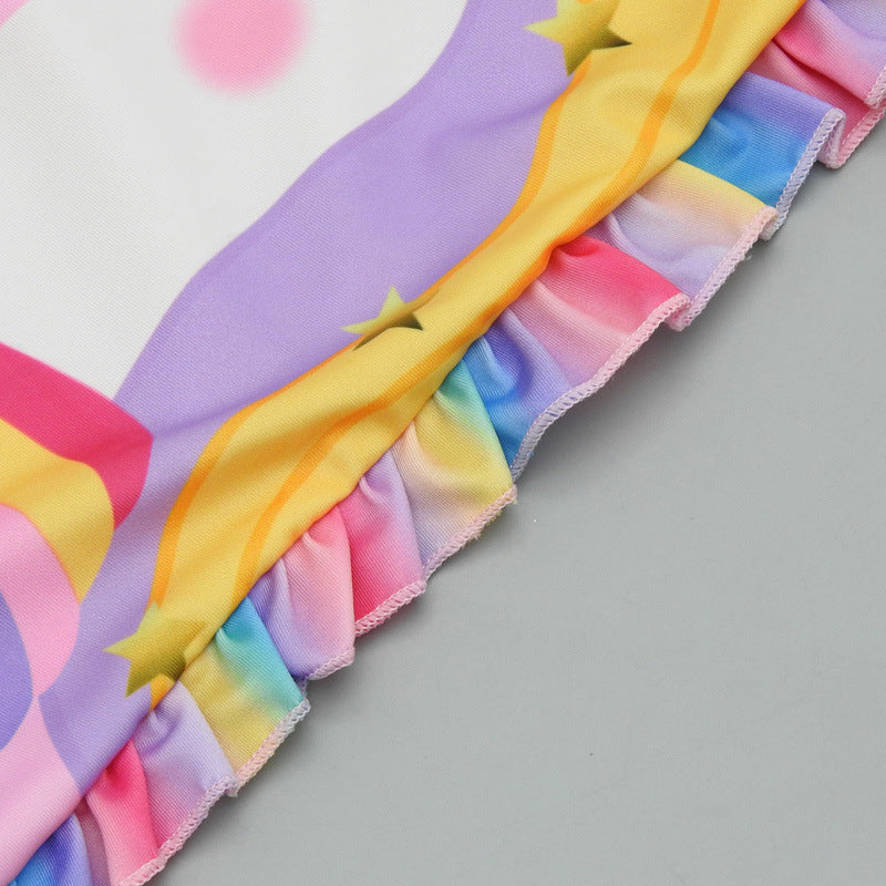Star Unicorn & Frill Applique Legged Swimsuit - Light Pink