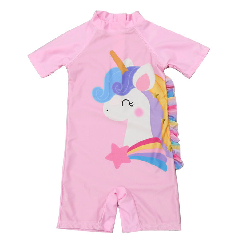 Star Unicorn & Frill Applique Legged Swimsuit - Light Pink