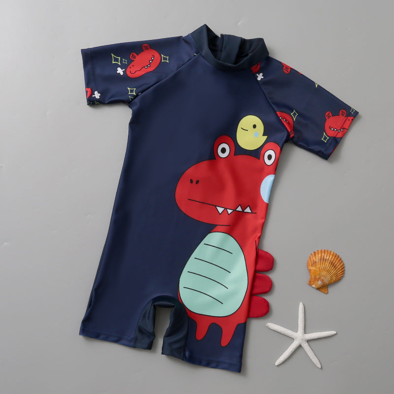 Dinosaur Design Legged Swimsuit - Navy