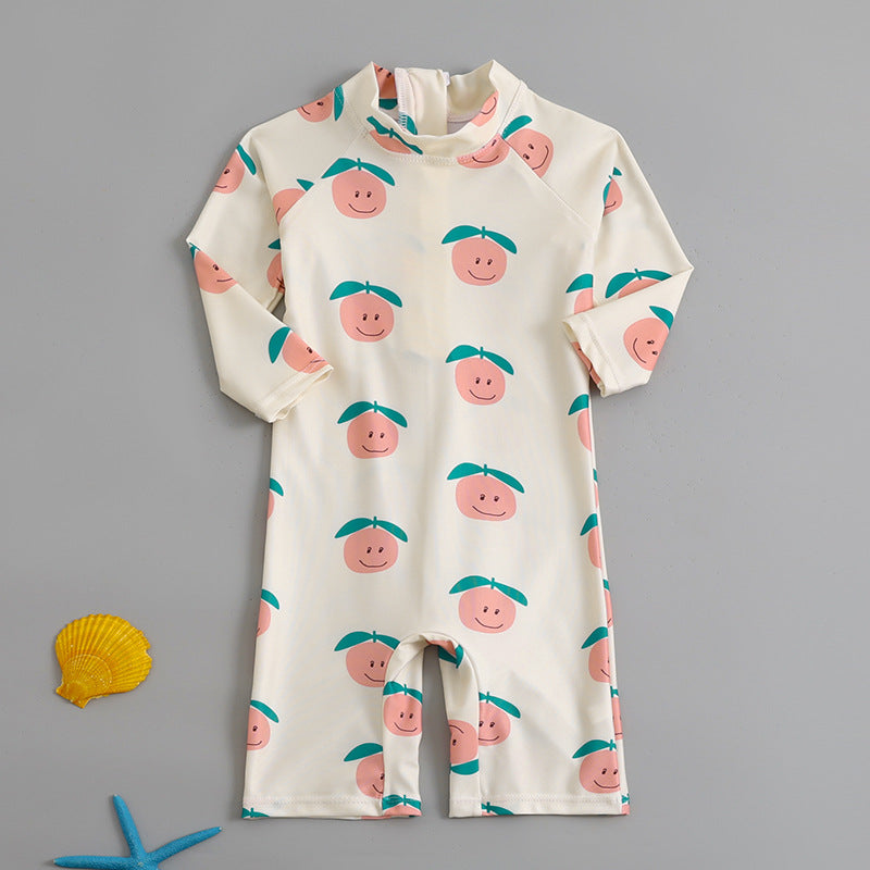 Fruits Printed Legged Swimsuit - Cream