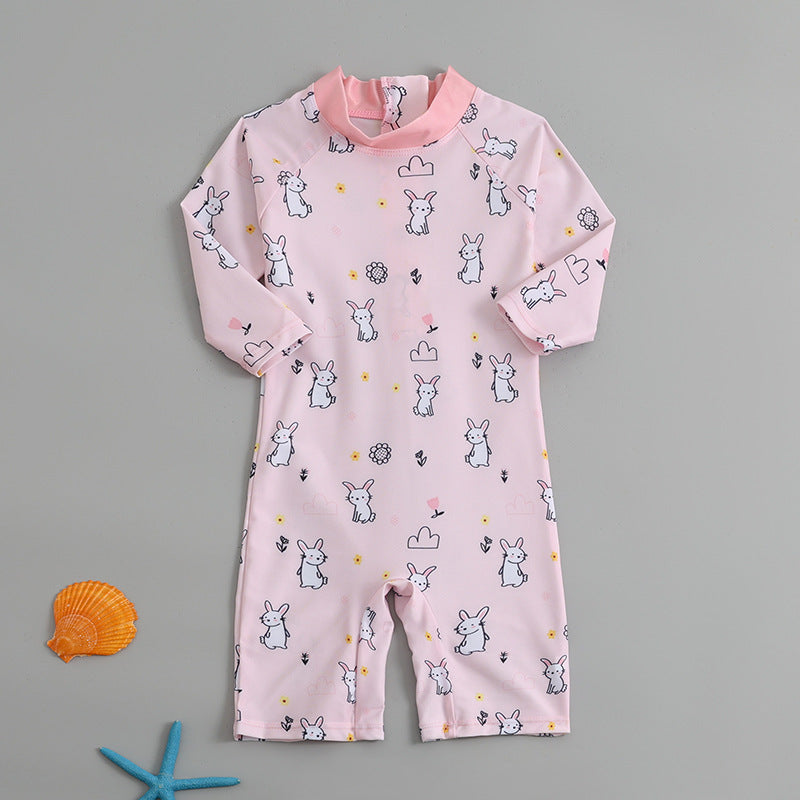 Bunny Rabbit Printed Legged Swimsuit - Light Pink
