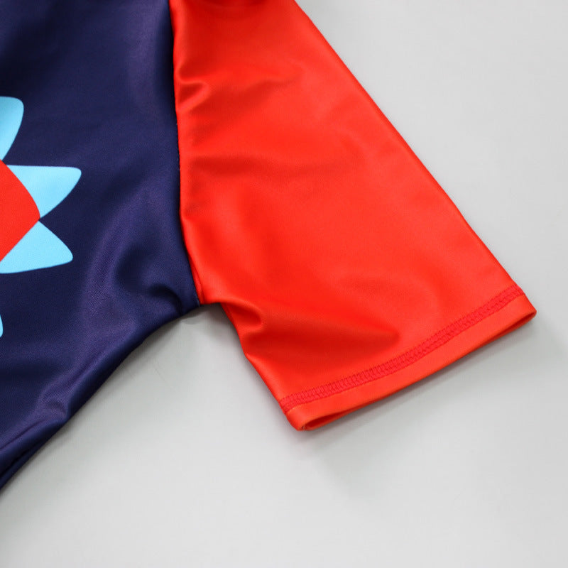 Little Dino Print Legged Swimsuit With Cap - Navy Blue