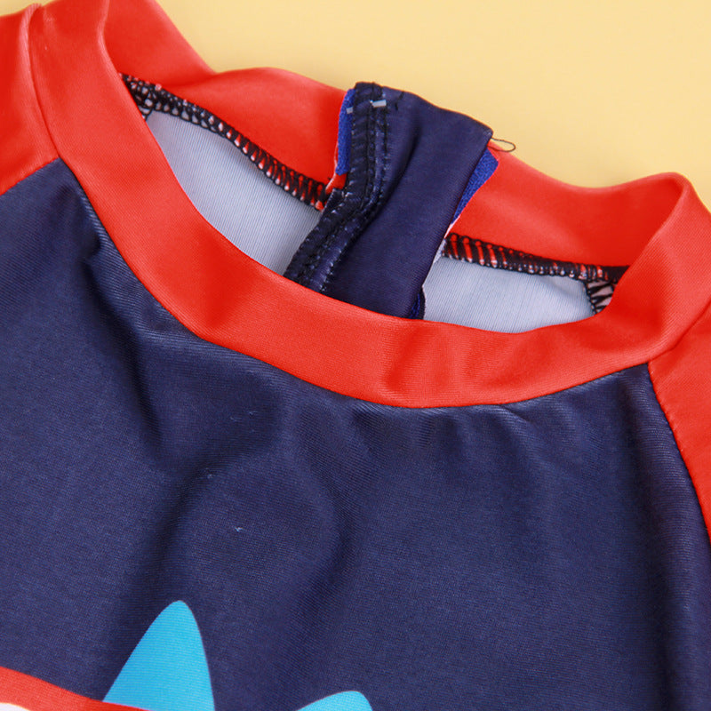 Little Dino Print Legged Swimsuit With Cap - Navy Blue