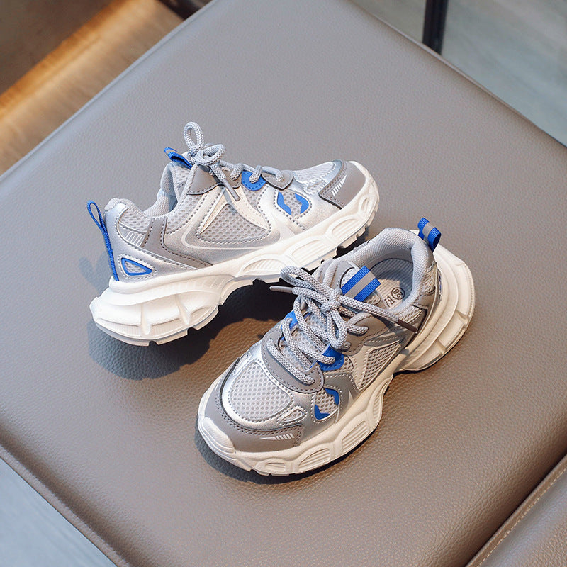 Mesh Detailed Lace Design Velcro Closure Sport Shoes - Grey