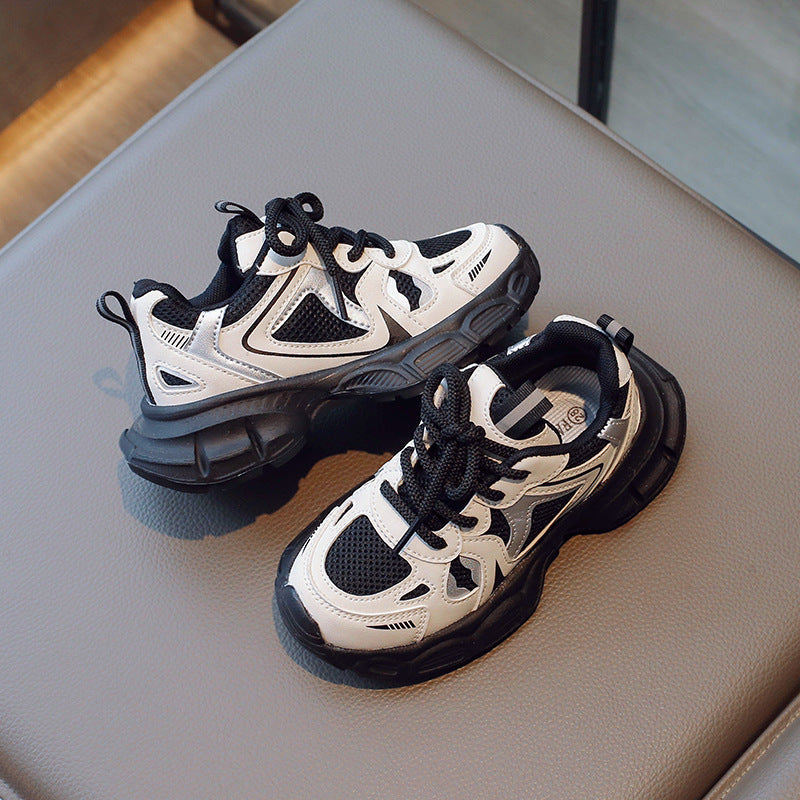 Mesh Detailed Lace Design Velcro Closure Sport Shoes - Black