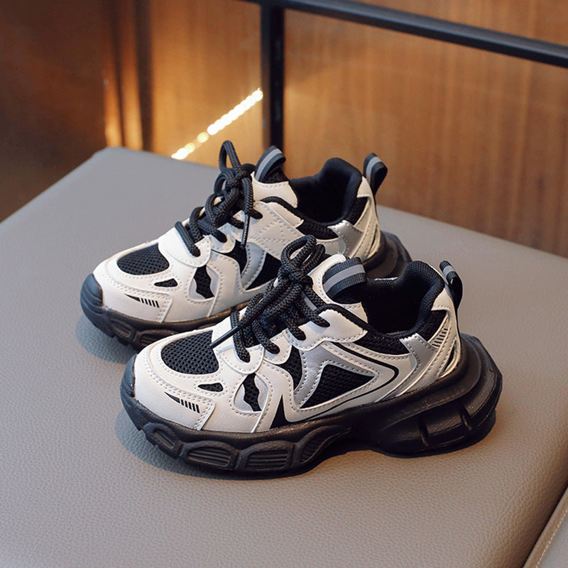 Mesh Detailed Lace Design Velcro Closure Sport Shoes - Black