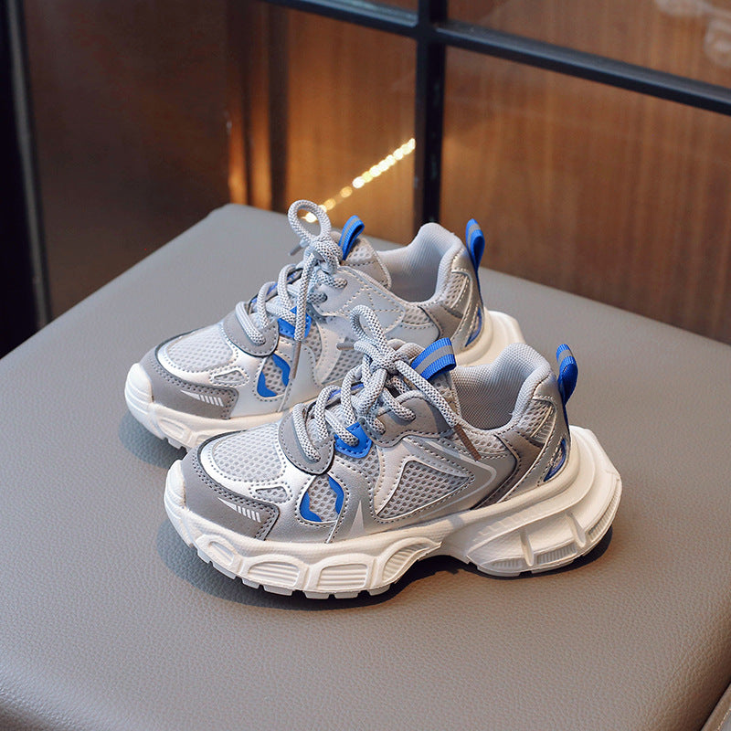 Mesh Detailed Lace Design Velcro Closure Sport Shoes - Grey