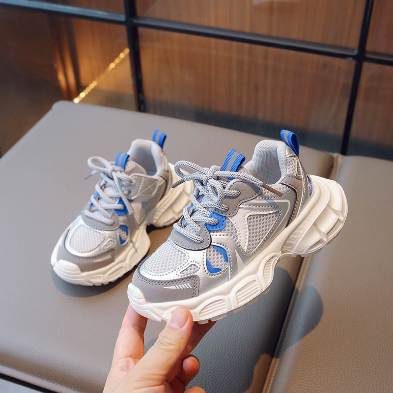 Mesh Detailed Lace Design Velcro Closure Sport Shoes - Grey