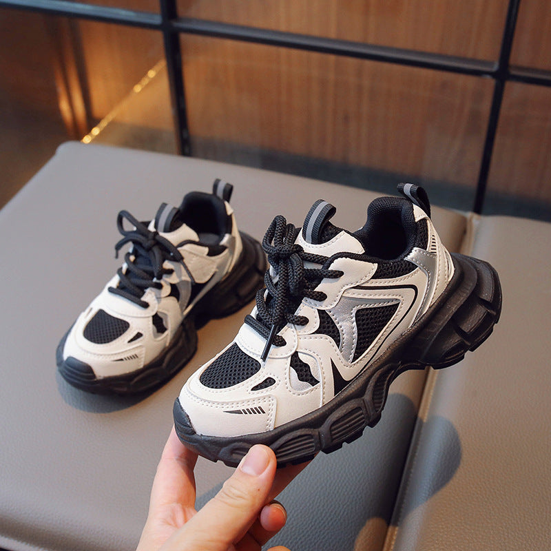 Mesh Detailed Lace Design Velcro Closure Sport Shoes - Black