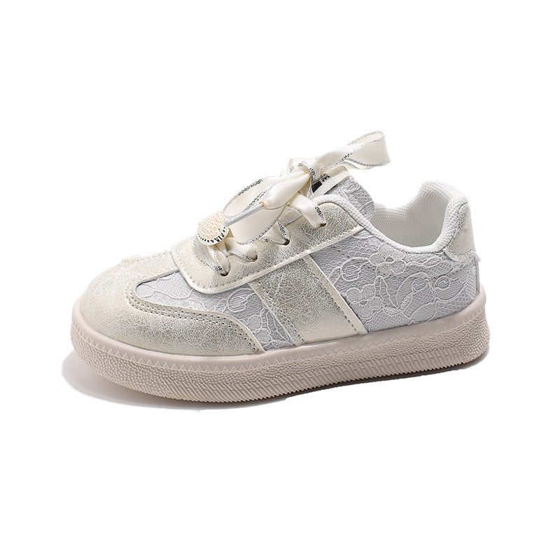 Heart Applique Embroidered Velcro Sneakers - Beige