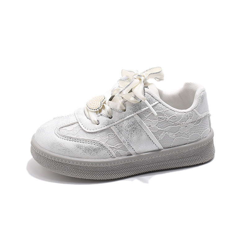 Heart Applique Embroidered Velcro Sneakers - Grey