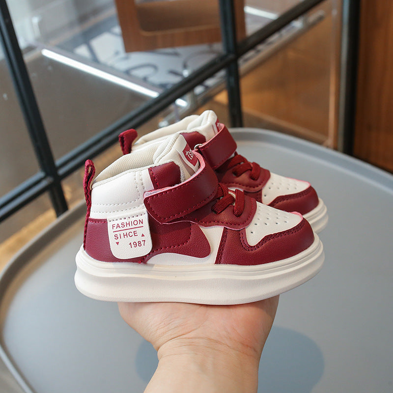 Dual Color High Top Velcro Closure Shoes - Maroon