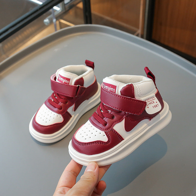 Dual Color High Top Velcro Closure Shoes - Maroon