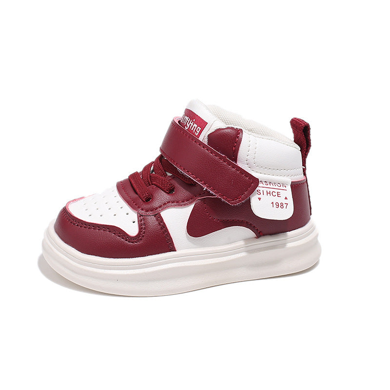 Dual Color High Top Velcro Closure Shoes - Maroon