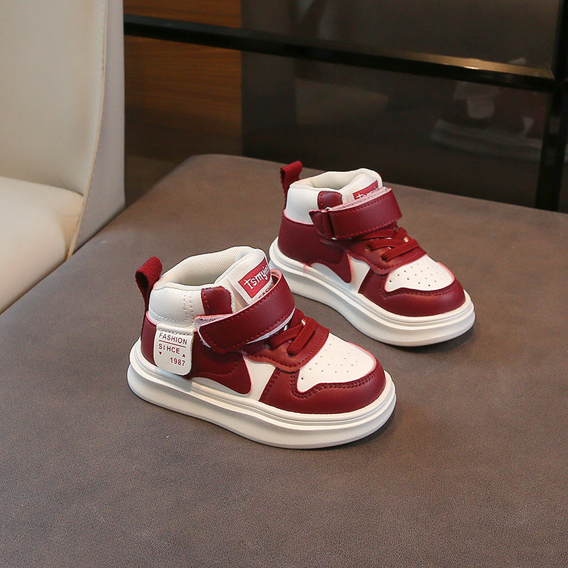 Dual Color High Top Velcro Closure Shoes - Maroon