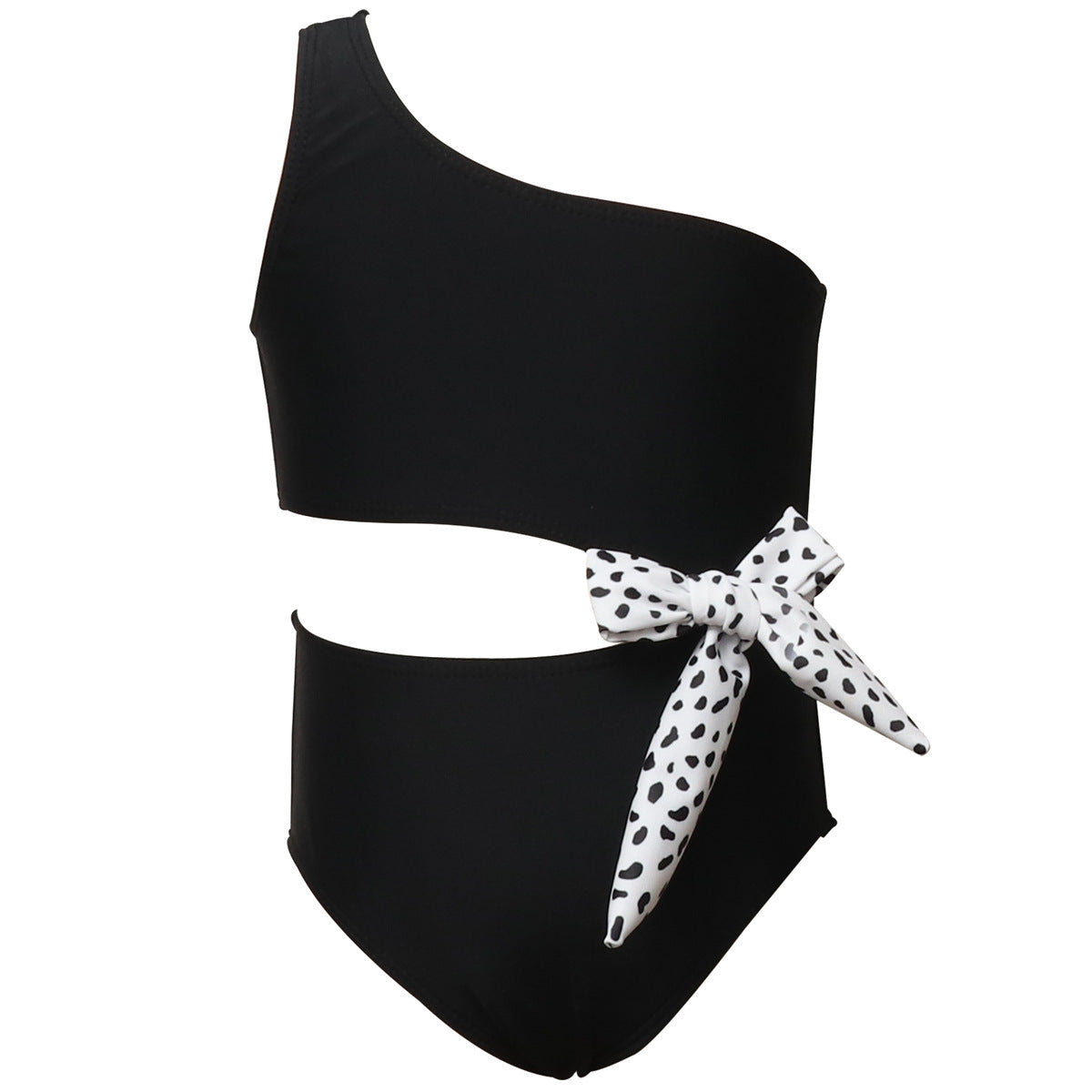 Off Shoulder Side Cut Knot Detailed V Cut Swimsuit - Black