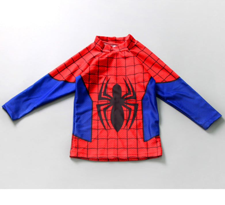 Spider Web Print Full Sleeves Swimsuit With Cap - Red & Blue
