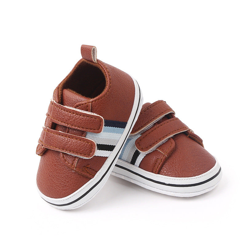 STRIPES DETAILED DOUBLE VELCRO BOOTIES - BROWN