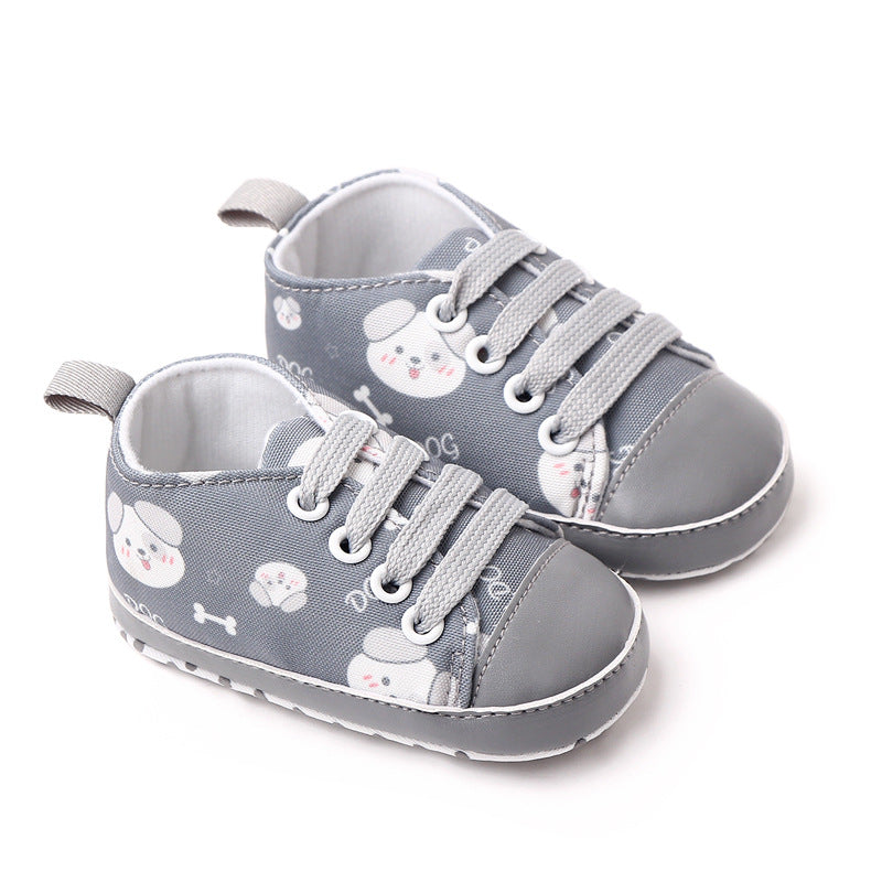 PUPPY PRINTED SLIP-ON BOOTIES - GREY