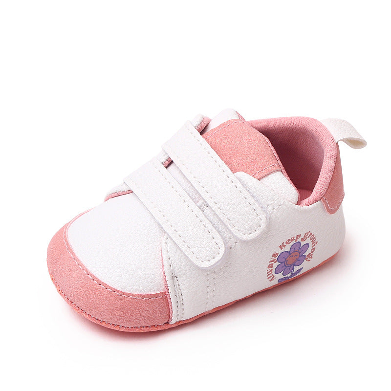 FLOWER PRINT DOUBLE VELCRO BOOTIES - WHITE & PINK