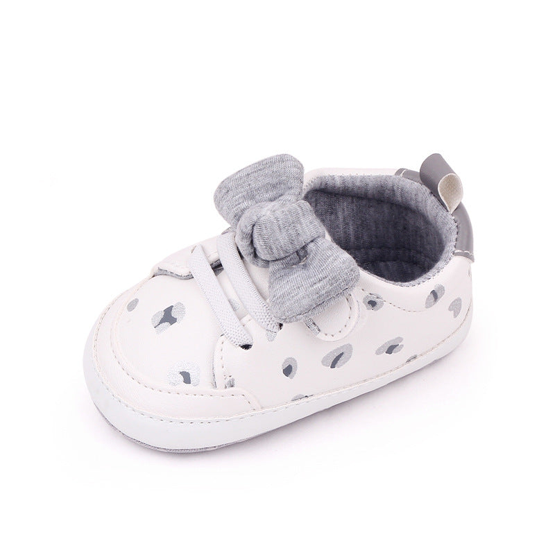 BOW APPLIQUE SHOE STYLE BOOTIES - WHITE & GREY