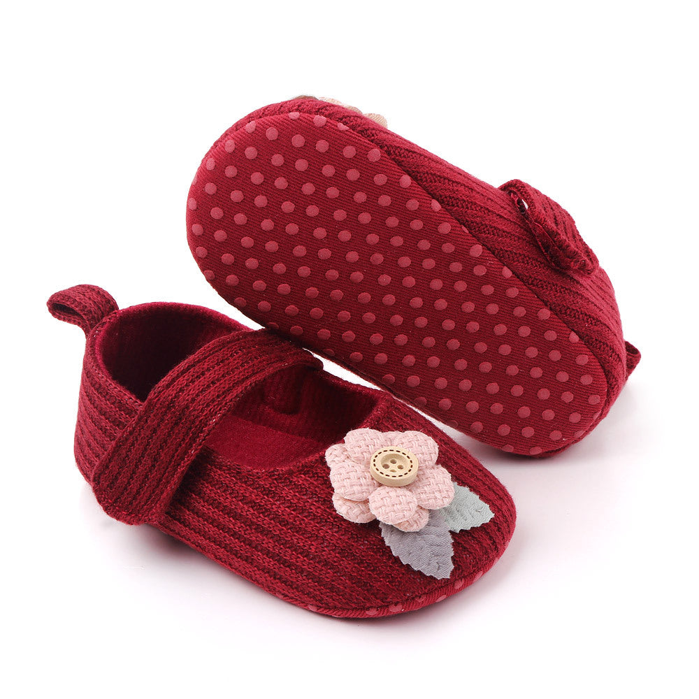FLOWER APPLIQUE BOOTIES - MAROON