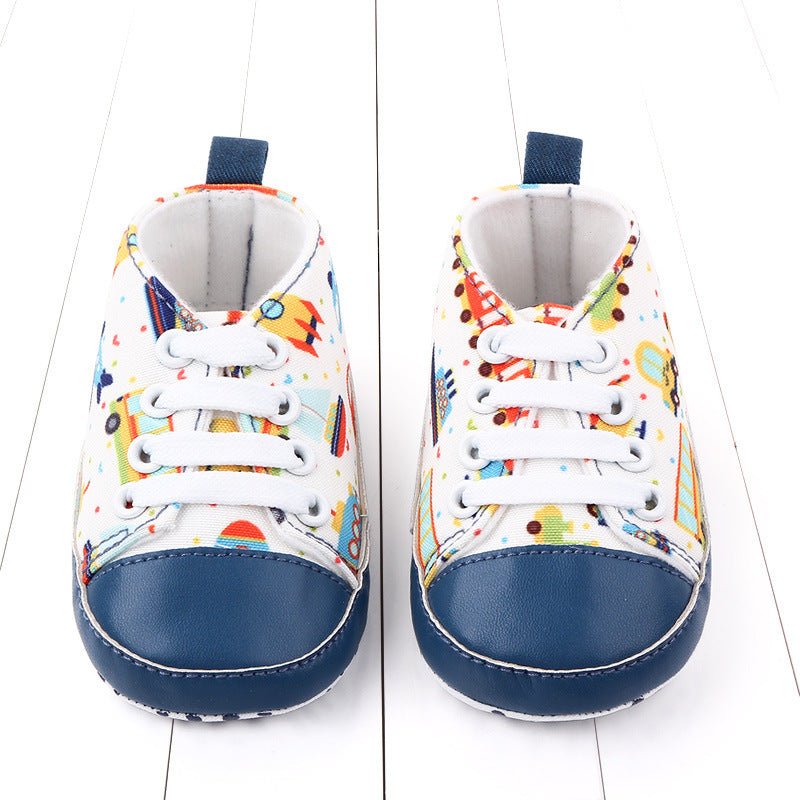 VEHICLE PRINTED LACE DESIGN BOOTIES - WHITE & BLUE