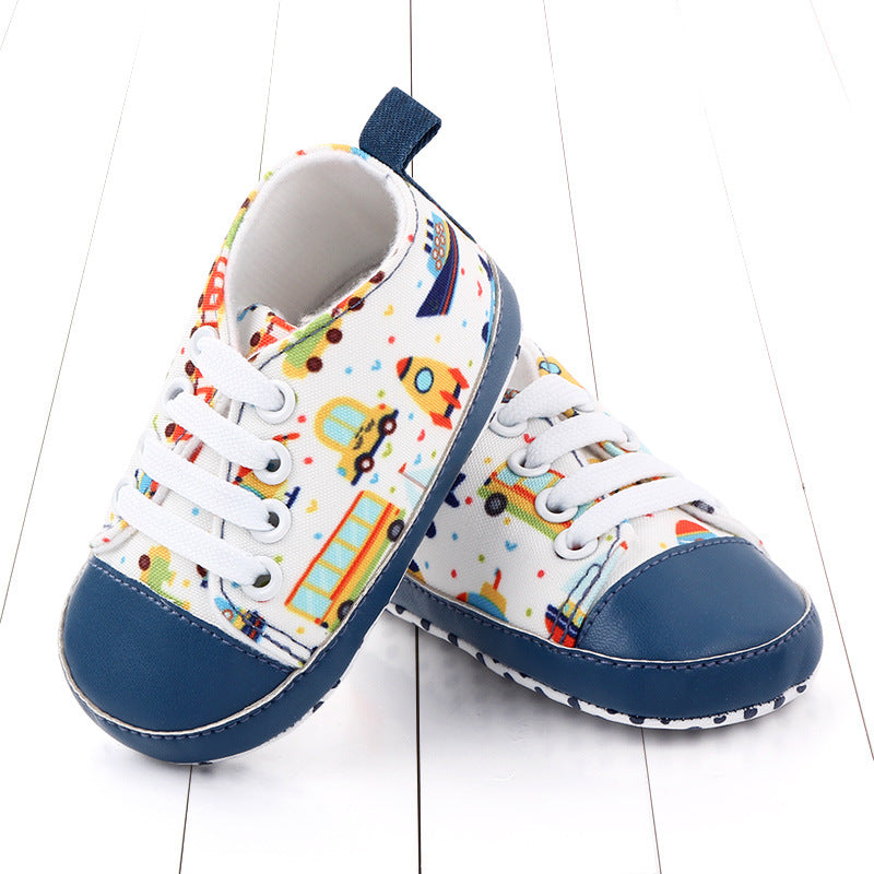 VEHICLE PRINTED LACE DESIGN BOOTIES - WHITE & BLUE