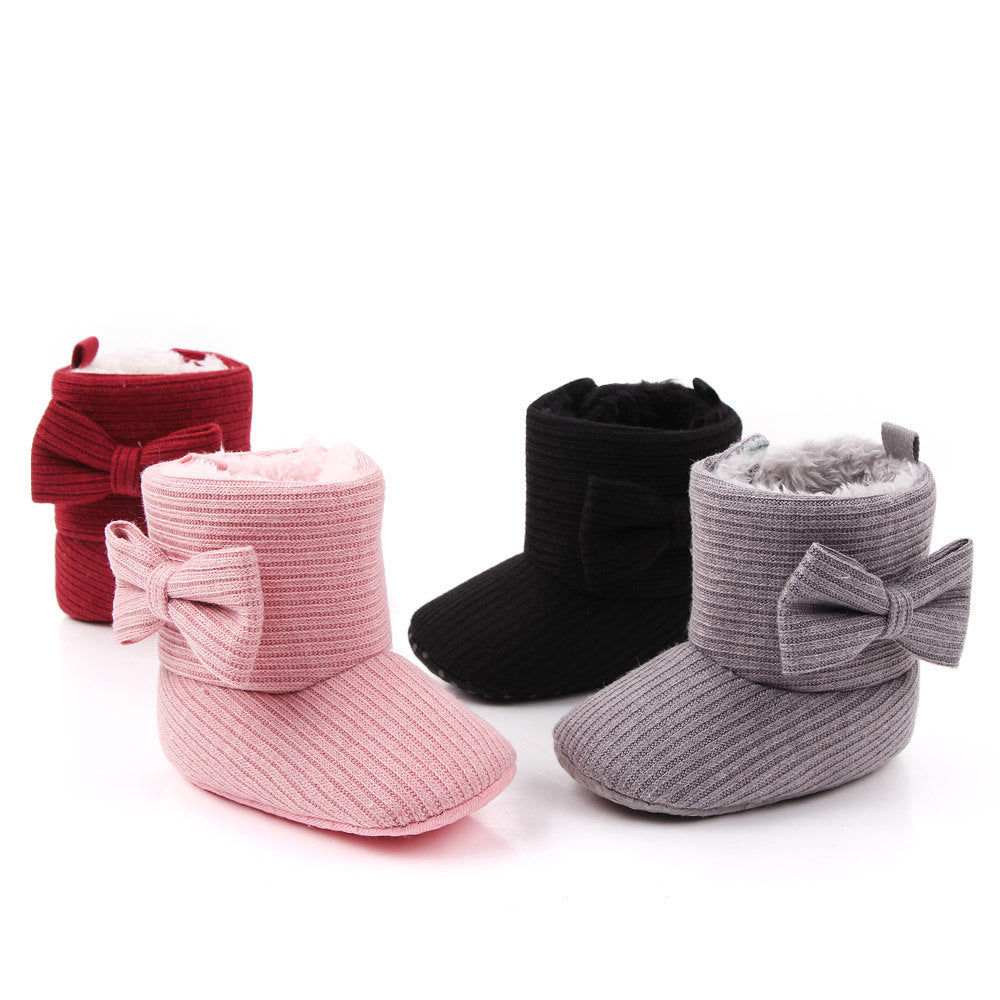 SIDE BOW HIGH TOP APPLIQUE BOOTIES - MAROON