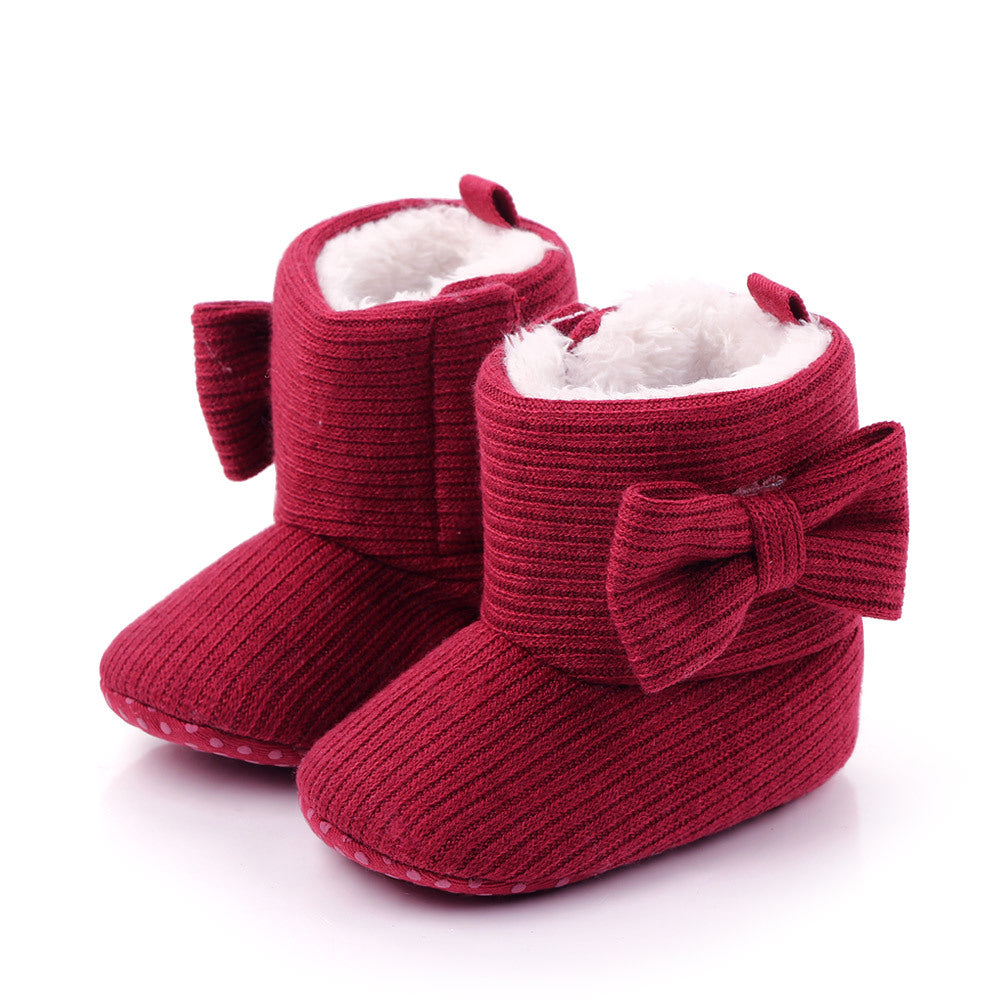 SIDE BOW HIGH TOP APPLIQUE BOOTIES - MAROON